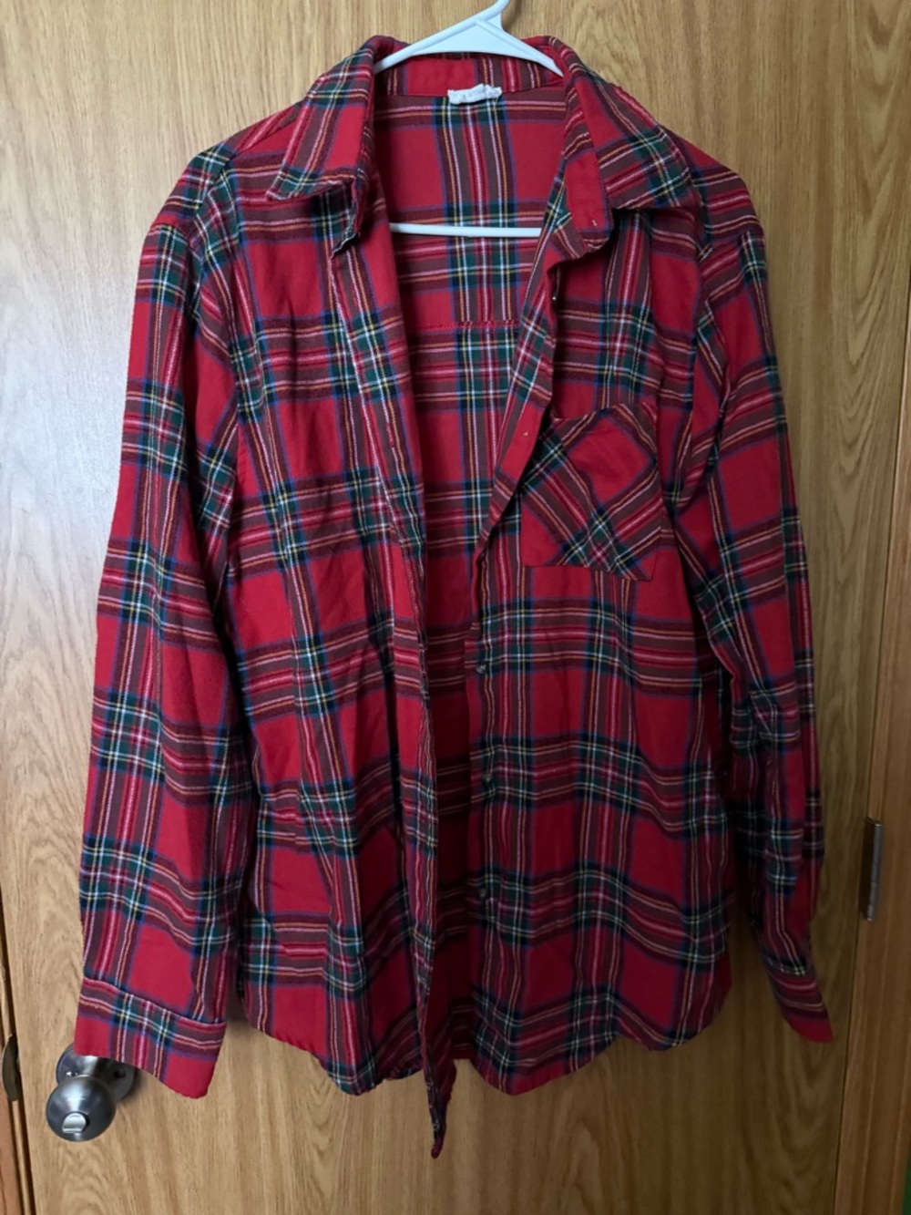Red Plaid Button-Up Flannel Shirt
